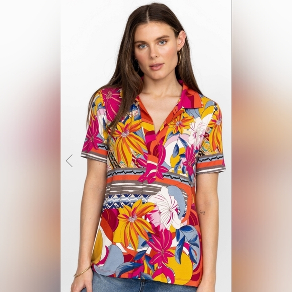 Johnny Was Rachel May Short Sleeve Swing Colorful Floral Polo Size Large New! - Picture 1 of 8